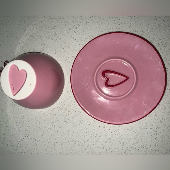 STARBUCKS 2006 Pink Heart Coffee/Tea Cup w/Saucer Plate “Love” set. - Picture 3 of 8